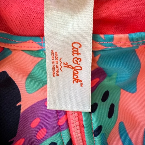 Cat & Jack Pink and Green Kids Swim One Piece - Picture 4 of 4